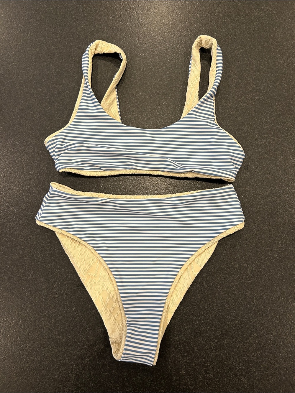 Reversible Bikini Set, Size S, Excellent Condition, Cream and Blue/White Stripes - Picture 3 of 5